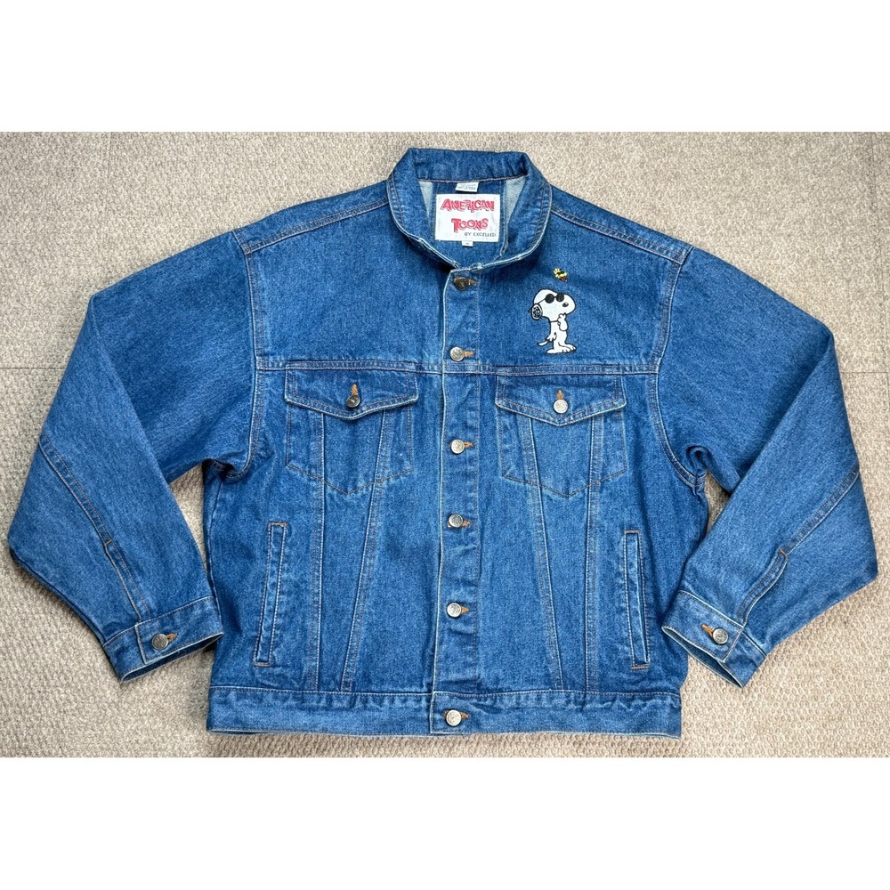 American Toons Peanuts By Excelled Vtg Denim & Leather Embroidered Jacket Size M